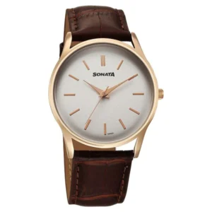 Sonata Eternia Quartz Analog White Dial Leather Strap Watch For Men