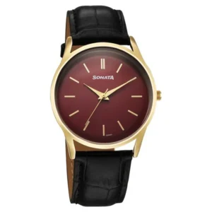 Sonata Eternia Quartz Analog Maroon Dial Leather Strap Watch For Men