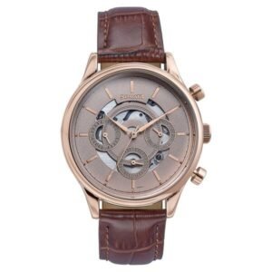 Sonata Wedding Edit Quartz Multifunction Pink Dial Leather Strap Watch For Men