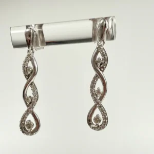 9ct White Gold Twisted Cubic Drop Earring