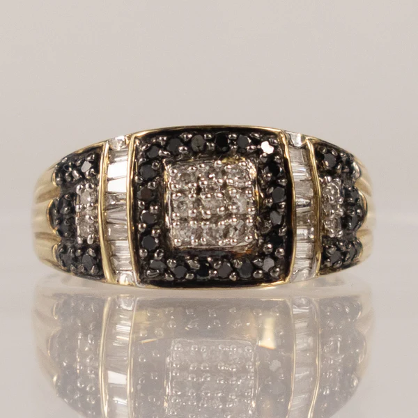 9ct Yellow Gold Black & White Diamond Statement Ring