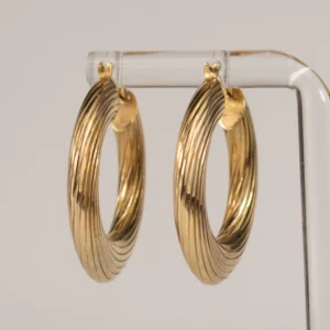 9ct Yellow Gold Ribbed Hoop Earrings 3.3cm