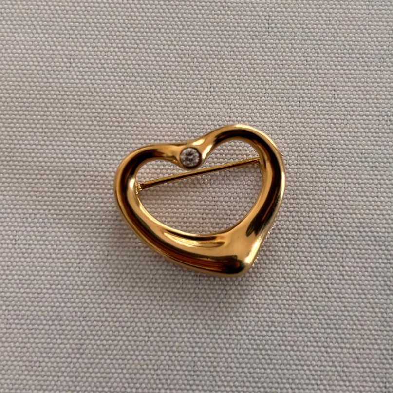 Tiffany & Co Diamond Heart Pin Brooch Yellow Gold Spain