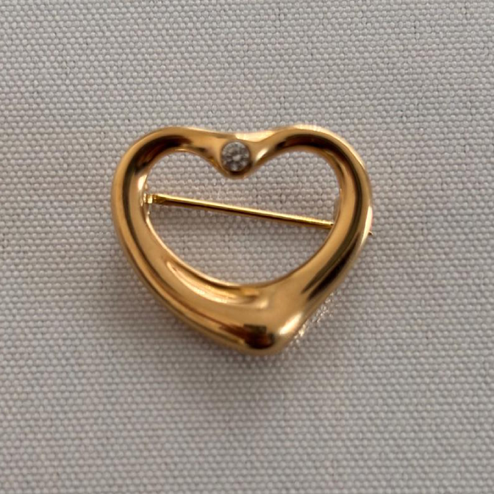 Tiffany & Co Diamond Heart Pin Brooch Yellow Gold Spain - Image 4